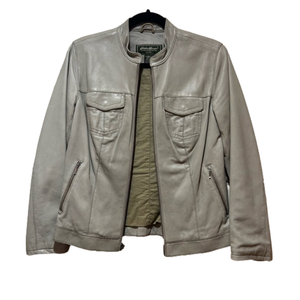 Eddie Bauer Leather Moto Jacket Small | Genuine Leather Biker Classic Cream Zip